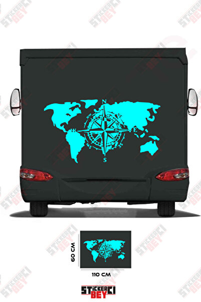 STİCKERCI BEY ملصق مزخرف بنمط البوصلة وخريطة العالم للعربات المتنقلة