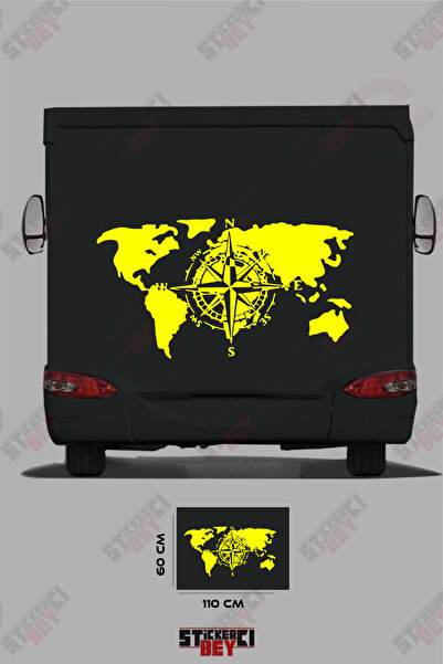 STİCKERCI BEY ملصق مزخرف بنمط البوصلة وخريطة العالم للعربات المتنقلة