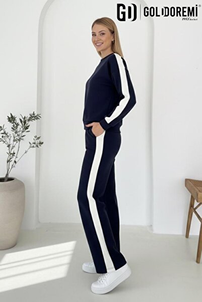 gd goldoremi 040 Modal Women's Striped Detail Sleeves Cuffed Loose Fit Tracksuit Set