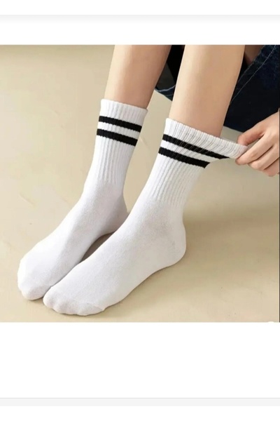 DERMİNA 20 Pairs of College Socks Black and White Cotton