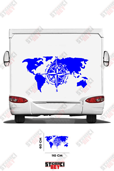STİCKERCI BEY ملصق مزخرف بنمط البوصلة وخريطة العالم للعربات المتنقلة
