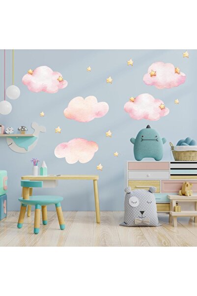 Generic Pink Clouds and Stars Removable Vinyl Wall Stickers for Nursery & Kids Room