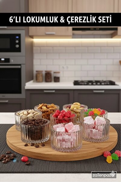 zaTen Pazar 6'lı 100ml Çizgili Cam Lokumluk & Sosluk Seti | Modern Sunum Kase...