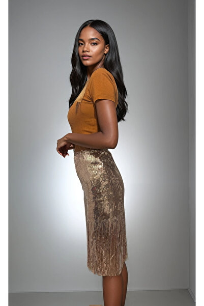Cherry Lane Φούστα με παγιέτες και χρυσό γκλίτερ με λεπτομέρεια με φούντα