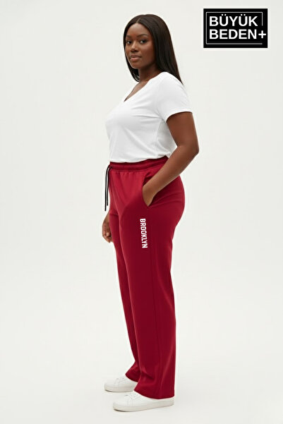 Superlife Women's Plus Size Brooklyn Printed Relaxed Fit Elastic Waistband Flared Sweatpants Spr26Eak952-2