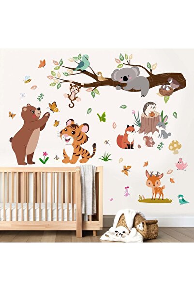 Amimagen Forest Animals Wall Decals for Kids - Peel and Stick Monkey Tiger Be...