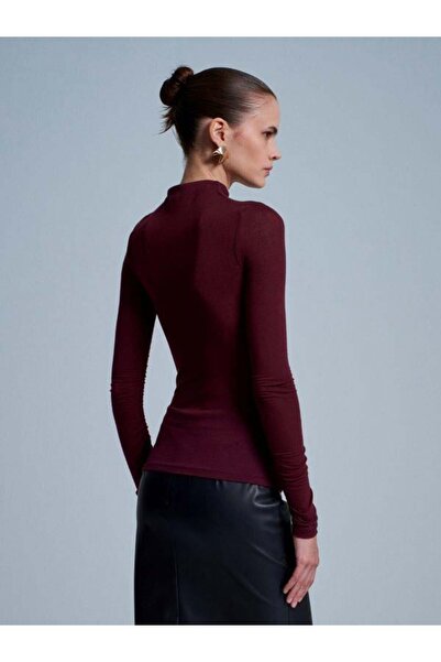 Dilvin 32333 Gathered Cashmere Blouse Burgundy