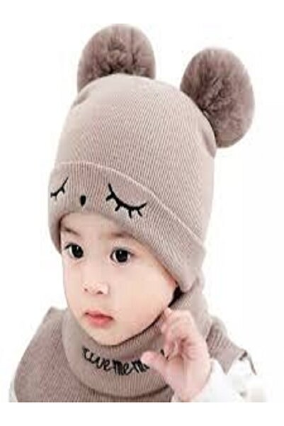 Generic Warm double wool hat with scarf and winter accessories for children, boys and girls (1-3 years)