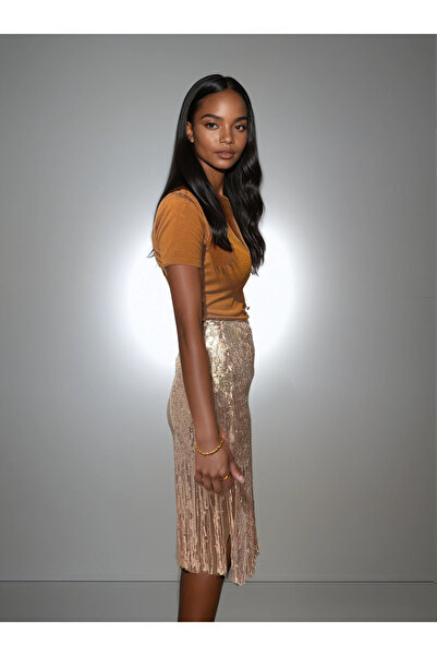 Cherry Lane Φούστα με παγιέτες και χρυσό γκλίτερ με λεπτομέρεια με φούντα