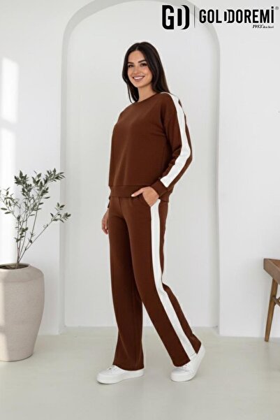 gd goldoremi 040 Modal Women's Striped Detail Sleeves Cuffed Loose Fit Tracksuit Set