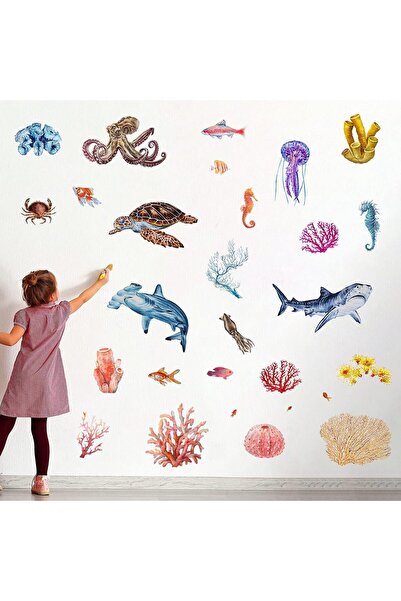 BPA Watercolor Under The Sea Ocean Animals Wall Decals, Removable, 30x45 cm (...