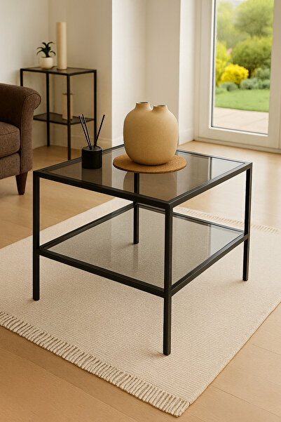 AVİBO HOME Valencia Siyah Yan Sehpa Dar Alanlar İçin Orta Sehpa 55"55"46 Füme...