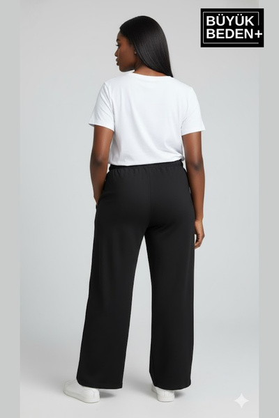 Superlife Women's Plus Size N Logo Printed Relaxed Fit Elastic Waistband Flared Sweatpants Spr26Eak952-4