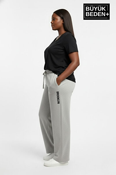 Superlife Γυναικείο μεγάλο μέγεθος BROOKLYN με τύπωμα Άνετο κομμένο ελαστικό παντελόνι με ελαστική μέση και κολάρο SPR26EAK952-2