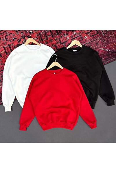 HerTarzınTrendi طقم سويت شيرت أساسي للجنسين مكون من قصة فضفاضة قطع باللون الأ...
