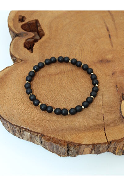 Yelda's Certified Matte Onyx and Hematite Natural Stone Men's Bracelet