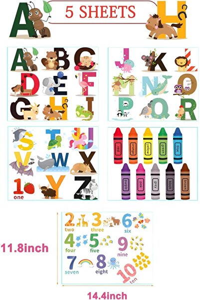 Yelajoy Animal Alphabet & Numbers Wall Decals - Colourful Peel and Stick Removable