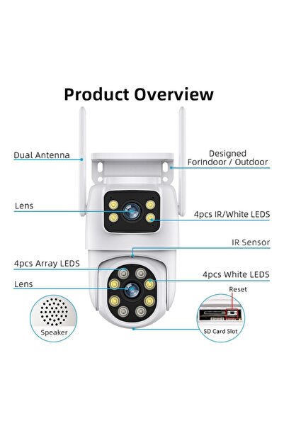 zyteq Camera ZYTEQ® 6MP Dual Lens, WiFi PTZ 360°, IP66, Night Vision Color, audio bidirectional, alba