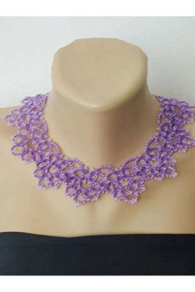 Ileanabiju Light purple frill lace necklace, purple lace necklace, unique jewelry, tatting jewelry