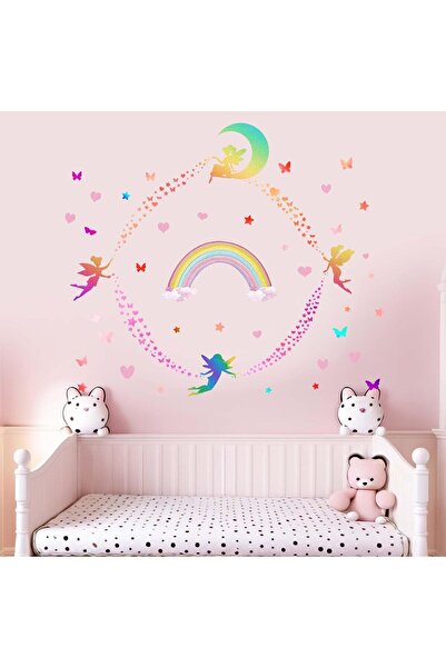 Amimagen ملصقات جدارية جنية - انزع وألصق نجوم الباستيل والقلوب والفراشات وقوس...