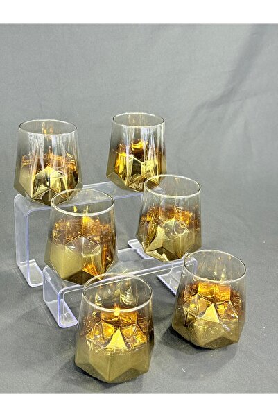 isra kristal Titanium Plated Gold 6-Piece Luxury Glass Cup Set – Gift Water/Soft Drink Glass