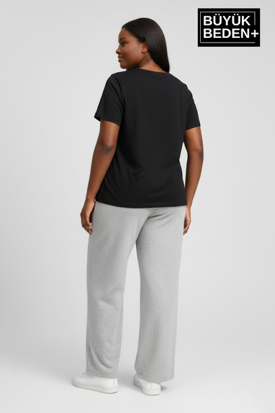 Superlife Γυναικείο μεγάλο μέγεθος BROOKLYN με τύπωμα Άνετο κομμένο ελαστικό παντελόνι με ελαστική μέση και κολάρο SPR26EAK952-2