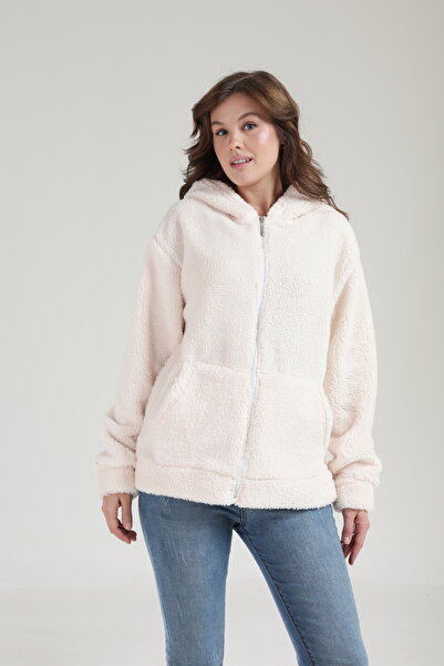 Tight Lady Thick Texture Welsoft Winter Kangru Pocket Hooded Zippered Plush Cardigan