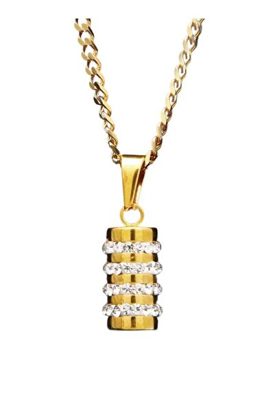 QiaoKai Elegant stainless steel cylindrical pendant adorned with crystals