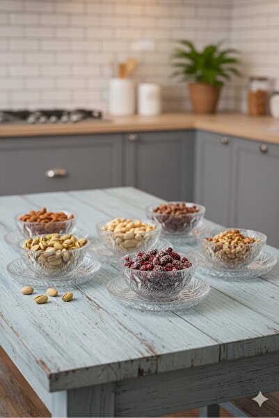 zaTen Pazar 12 Parça Lüks Kristal Desenli Çok Amaçlı Servis Seti | Sütlaç & T...