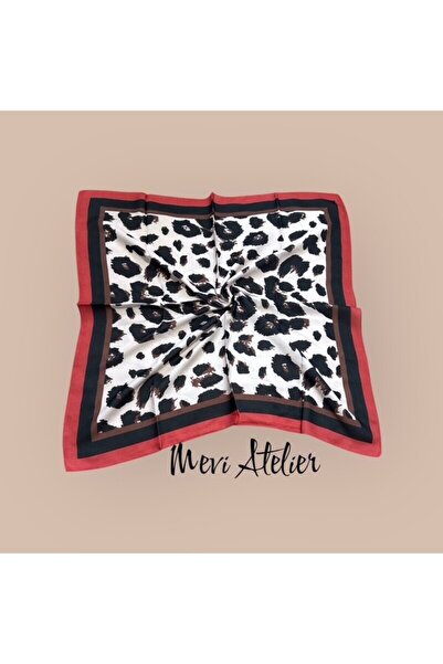 Mevi Atelier Leopar Desenli Kırmızı Renkli Fular 70 X 70
