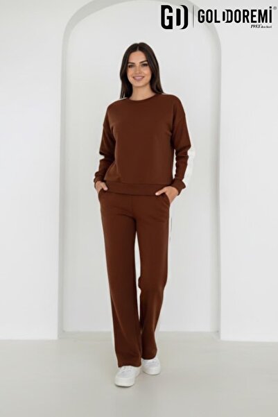 gd goldoremi 040 Modal Women's Striped Detail Sleeves Cuffed Loose Fit Tracksuit Set