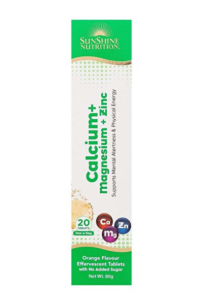 Sunshine Nutrition Effervescent Tablets - Orange, Calcium Magnesium Zinc, 20 Tablets (80g)
