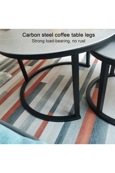 Twinkle Mart Nesting Coffee Table Set of 2 - Round Marble Top, Steel Frame (White, 70+50cm)