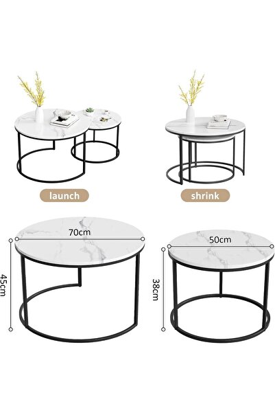 Twinkle Mart Round Marble Nesting Coffee Table Set of 2