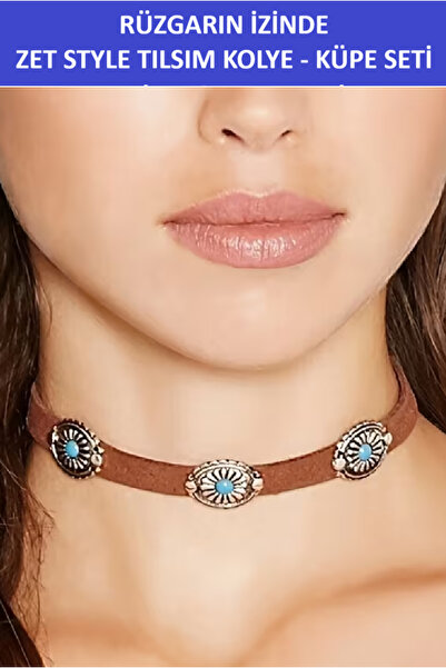 ZETCONCEPT Zet Style'In the Wind's Footsteps' Talisman Leather Choker Necklace Earring Set - a Magnificent Gift