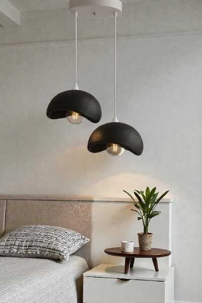 Dropcek eticaret Siyah Natural Beton Görünüm 2 Li Sarkıt Avize Bohem Modern R...