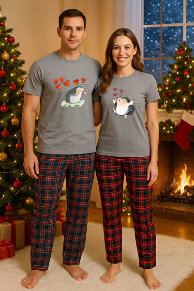 MVRDAR Pijamale cuplu - set Craciun in doi Grinch cu tricou si pantaloni de p...