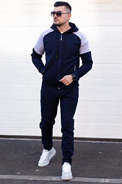 EXCLUSIVE STYLE Men's cotton tracksuit - Half DG Navy / Light grey