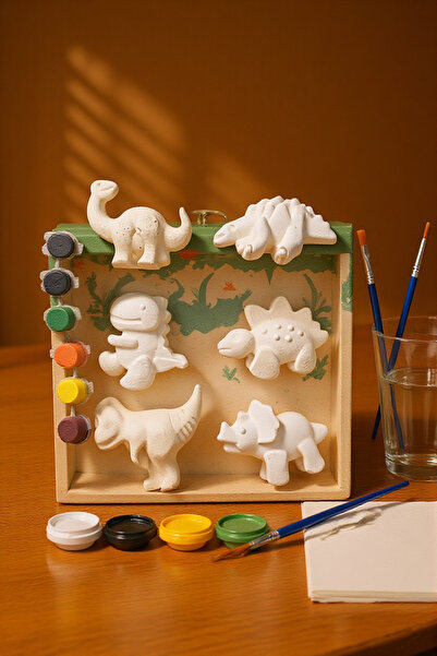 adanaçiçekliatölye EĞLENCELİ DİNAZOR BOYAMA SETİ 6 ADET FARKLI DİNAZOR