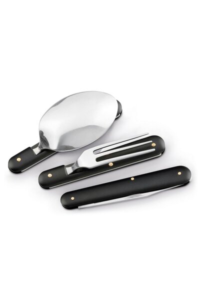 dalimag Set of 3 folding cutlery: spoon, fork, knife, Dalimag, stainless steel, 17 cm, black, case