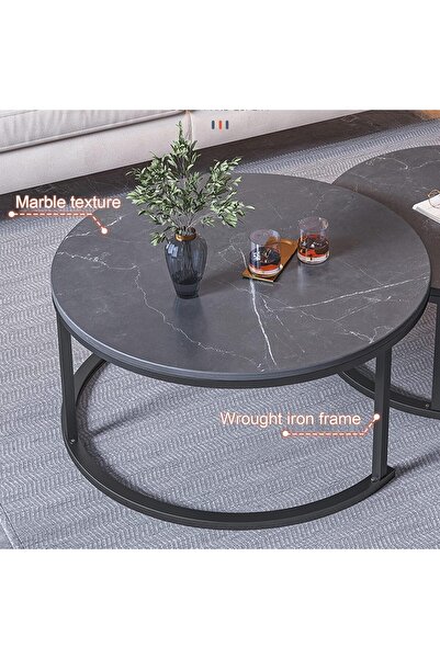 Twinkle Mart Modern Nesting Coffee Table Set of 2, Round End Tables, White, Engineered Wood & Metal