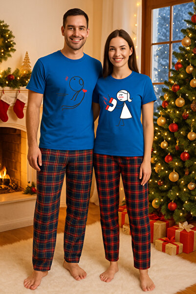 MVRDAR Pijamale cuplu - set Craciun in doi Grinch cu tricou si pantaloni de p...
