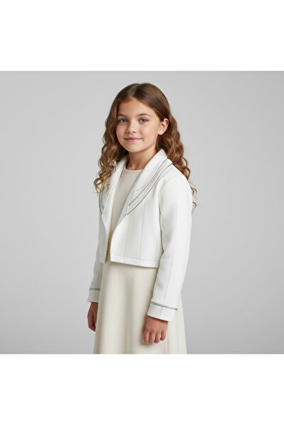 FESSHERA KİDS Παλτό για κορίτσια Sim ριγέ Σάλι με γιακά με μακρύ μανίκι από υφασμάτινο υλικό ελαφρύ Bolero Jacket