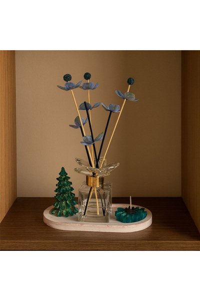 Nunevva Özel Tasarım Harmoni Kristal Kapaklı Cam Şişe Seti – Çubuklu Difüzör & Çiçek Figürlü Hediye Seti