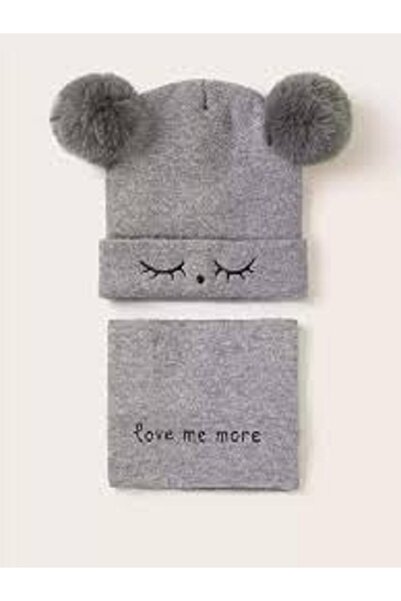 Generic Warm double wool hat with scarf and winter accessories for children, boys and girls (1-3 years)