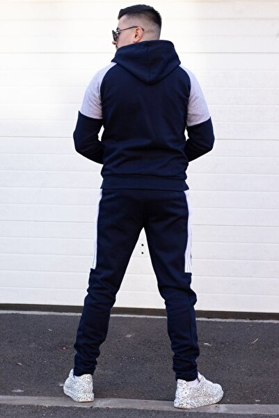 EXCLUSIVE STYLE Men's cotton tracksuit - Half DG Navy / Light grey