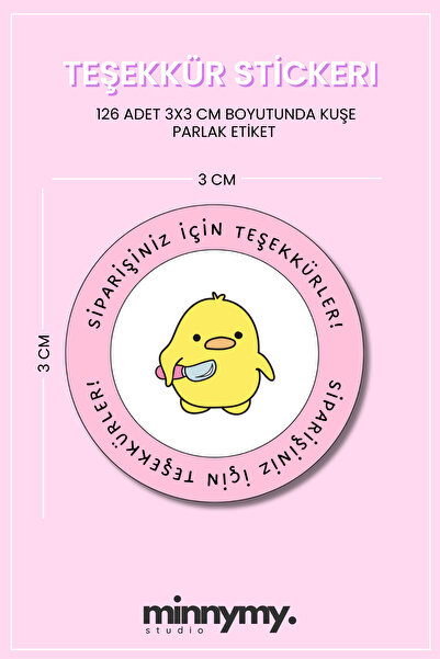Minnymy Teşekkür Sticker - 3x3 cm Paketleme ve Kargo Etiketi, 126 Adet