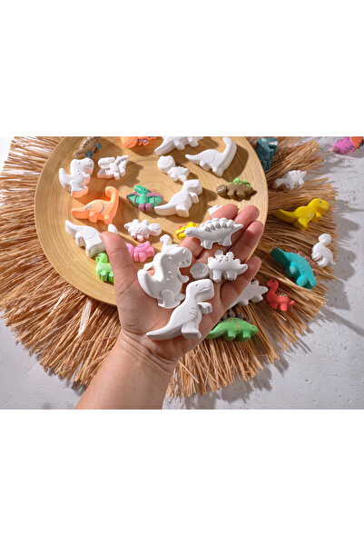 X ATÖLYE 20 adet dinazor boyama taşı, boyama seti, önlük hediyeli