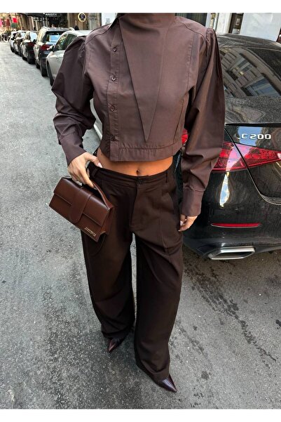 GGBOTİQUE Asimetrik Kesim Tasarım Crop Gömlek