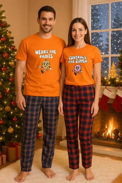 MVRDAR Pijamale cuplu - set Craciun in doi Grinch cu tricou si pantaloni de p...